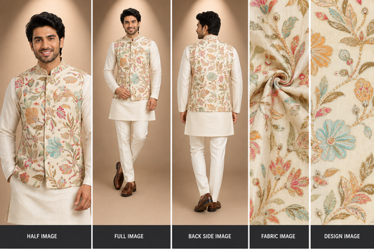 Ivory Multicolor Floral Nehru Jacket