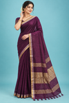 Elegant Wine Purple Handloom Saree with Golden Border