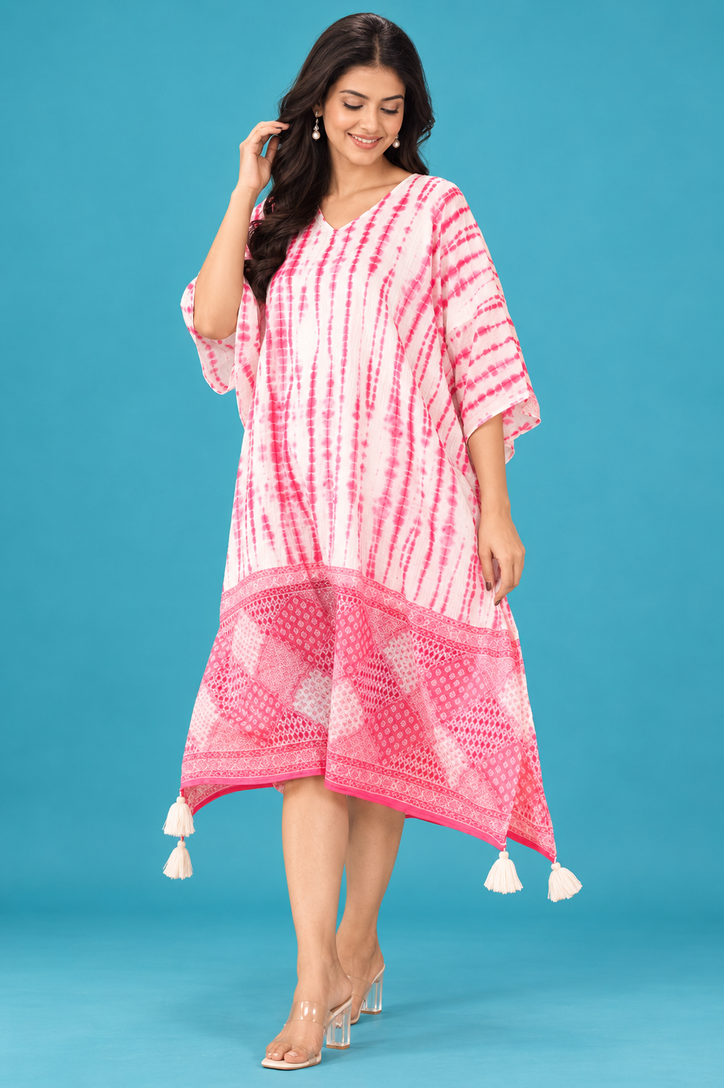 Pink Tie-Dye Kaftan Dress – Elegant Summer Look