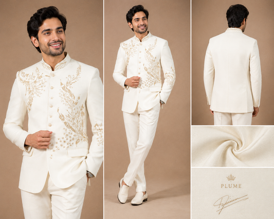 Ivory Gold Embroidered Jodhpuri Suit for Men
