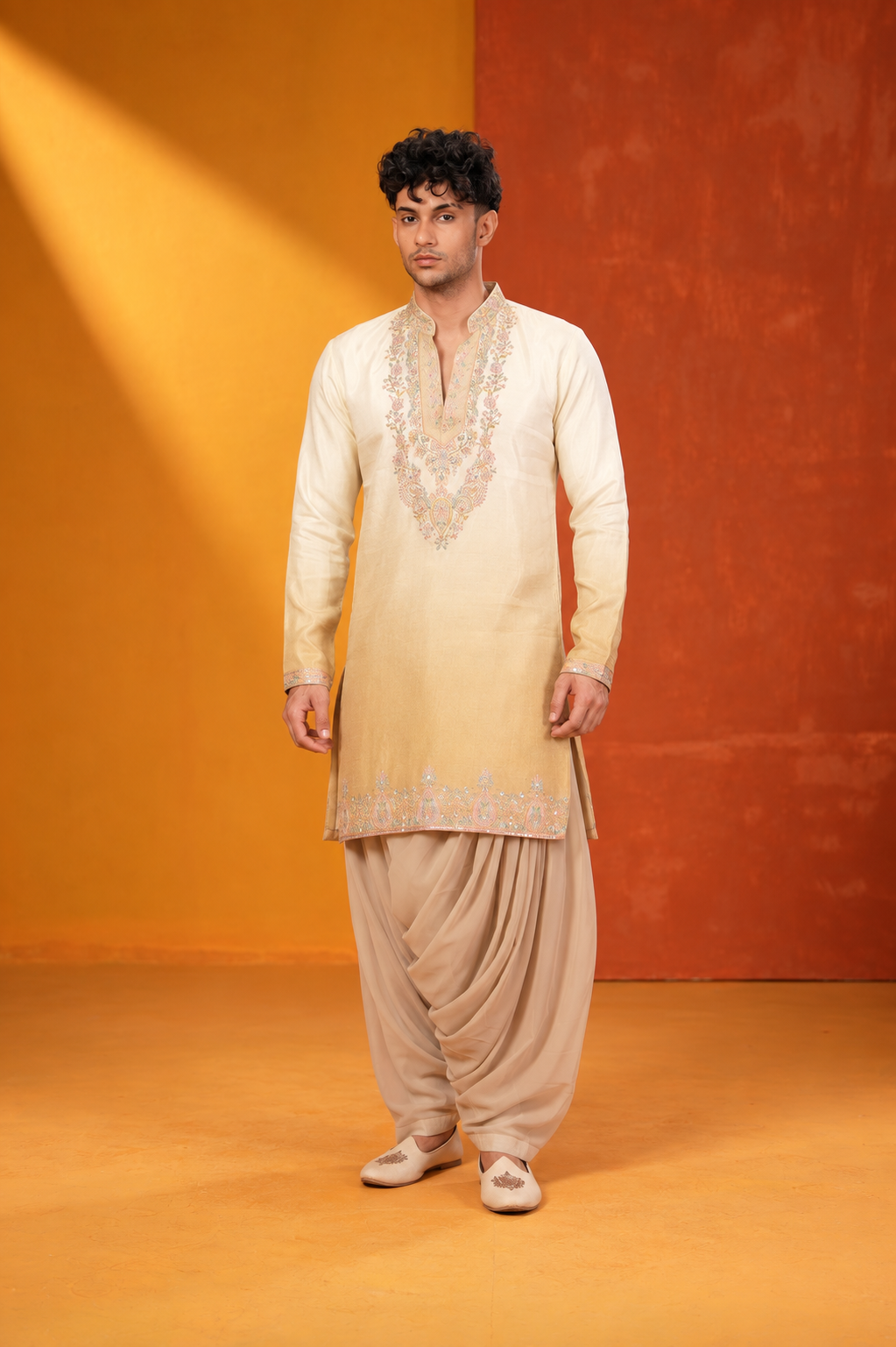 Elegant Cream Embroidered Kurta Set