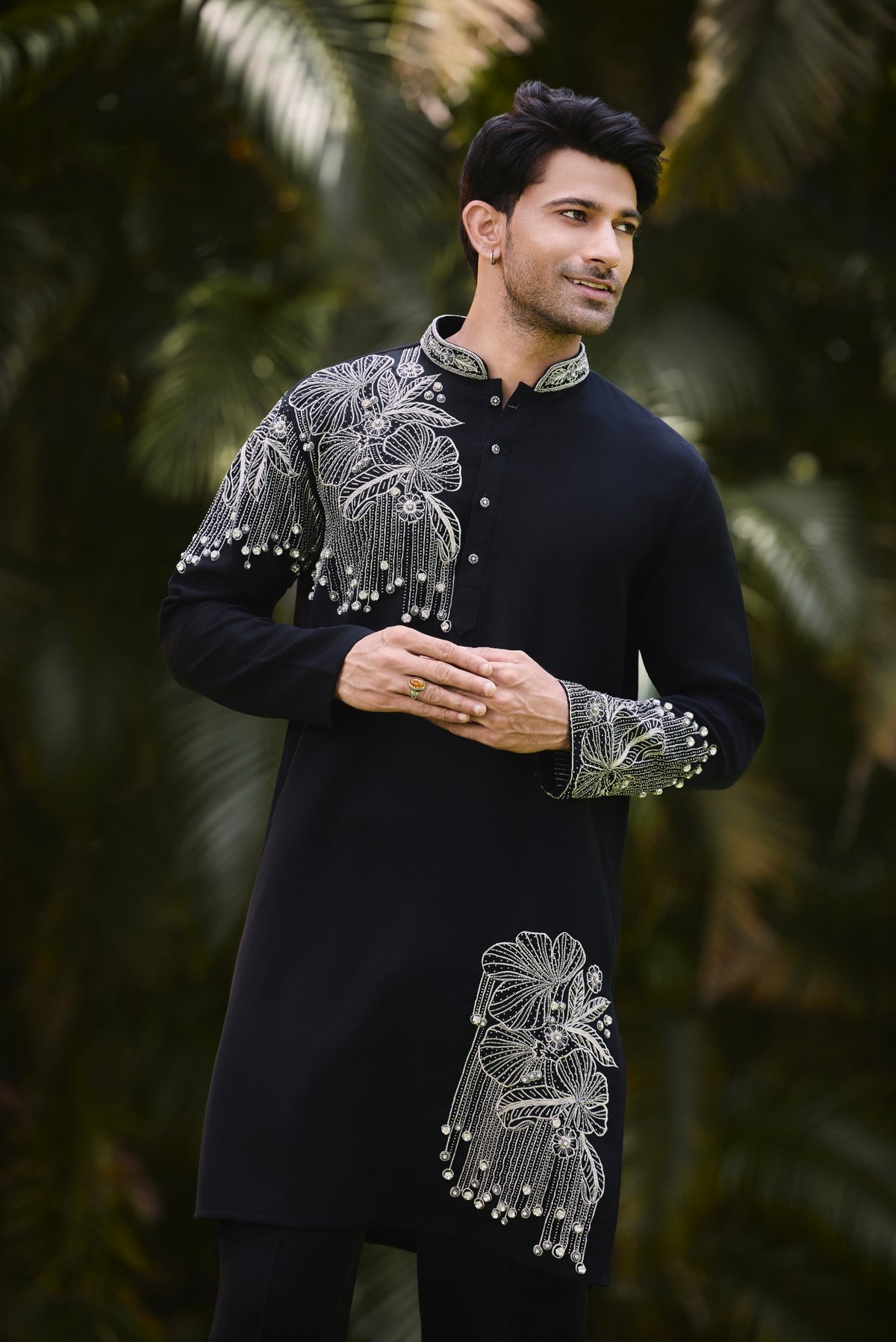 Black Floral Embroidered Designer Kurta