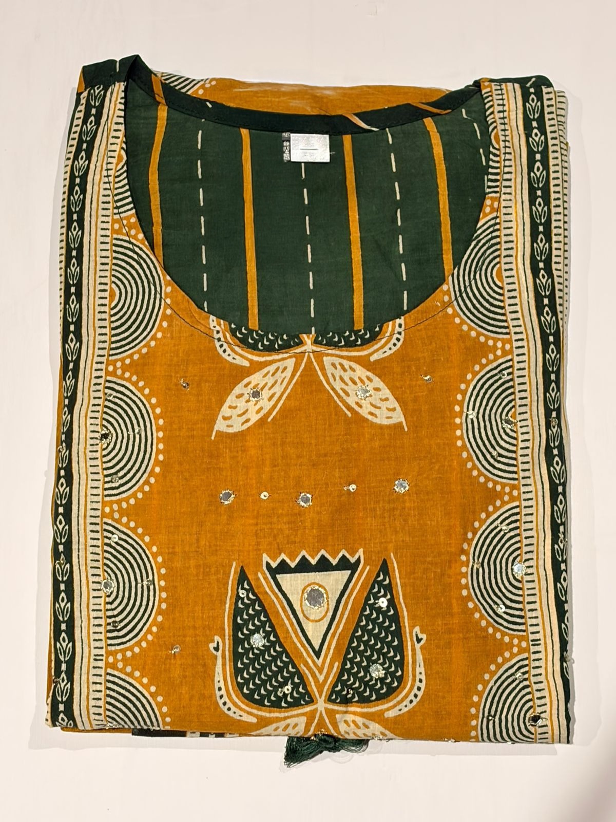 Mustard & Bottle Green Printed Kurta Set with Dupatta