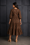 Chocolate Brown Floral Printed Tiered Midi Dress