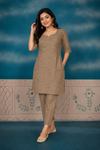 Women's Taupe Floral Embroidered Straight Kurta Pant Set