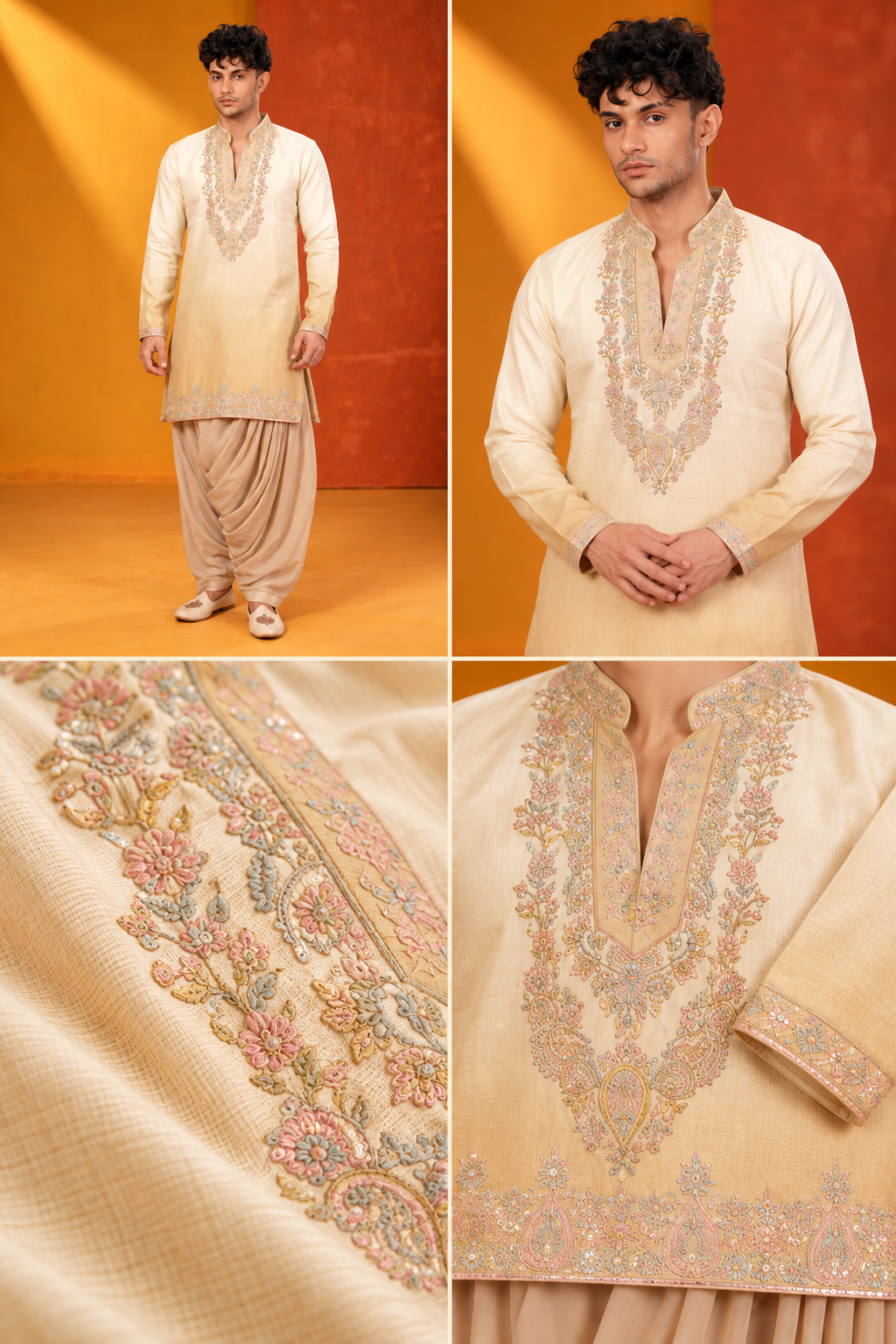 Elegant Cream Embroidered Kurta Set