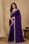 Royal Purple Organza Saree with Silver Zari Border | Elegant Party Wear Saree for Women
