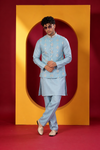 Pastel Blue Embroidered Indo-Western Kurta Set
