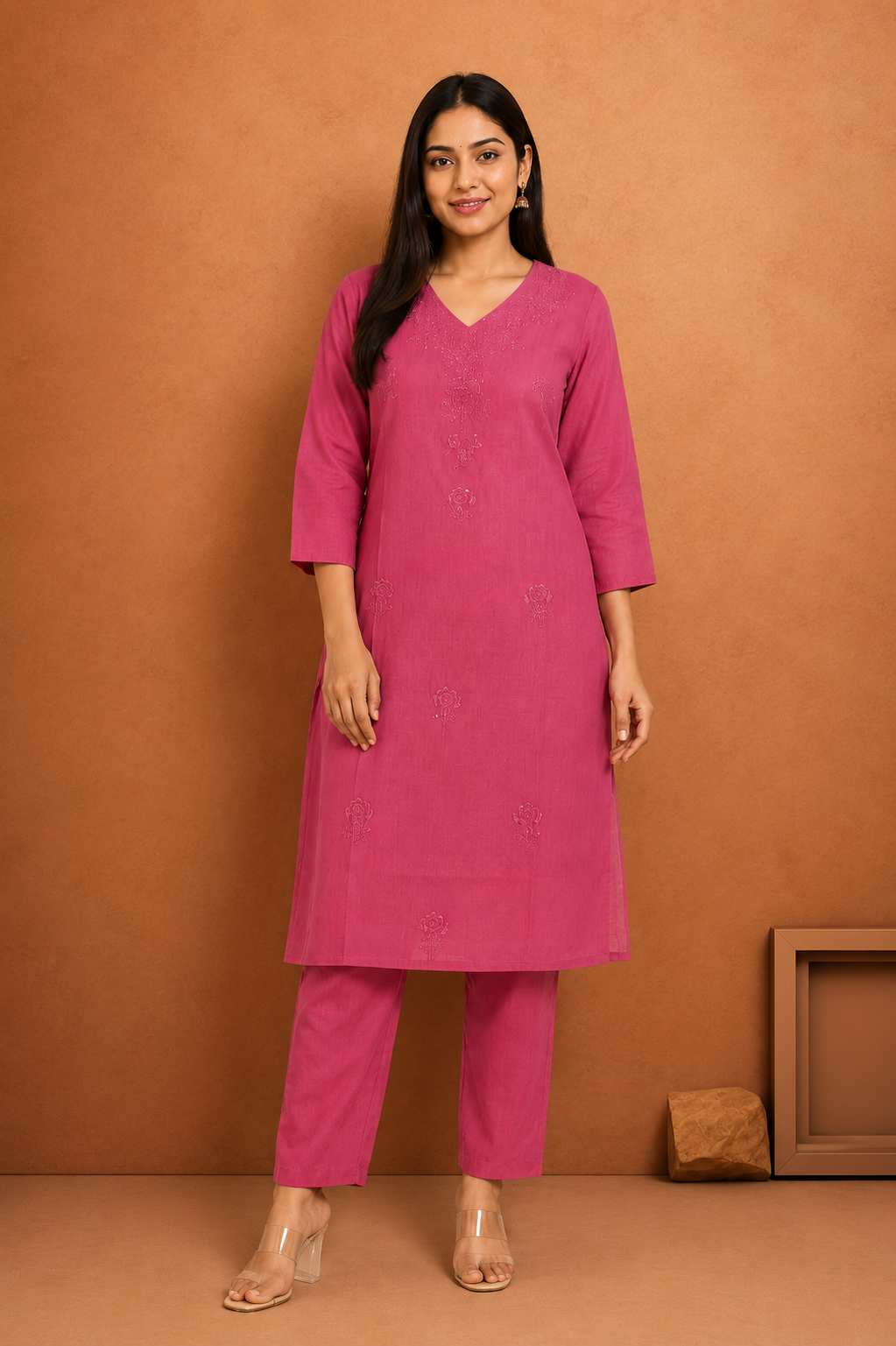 Red Embroidered Kurta Pant Set for Women