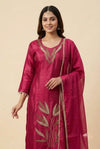 Rani Pink Embroidered Kurta Pant Dupatta Set