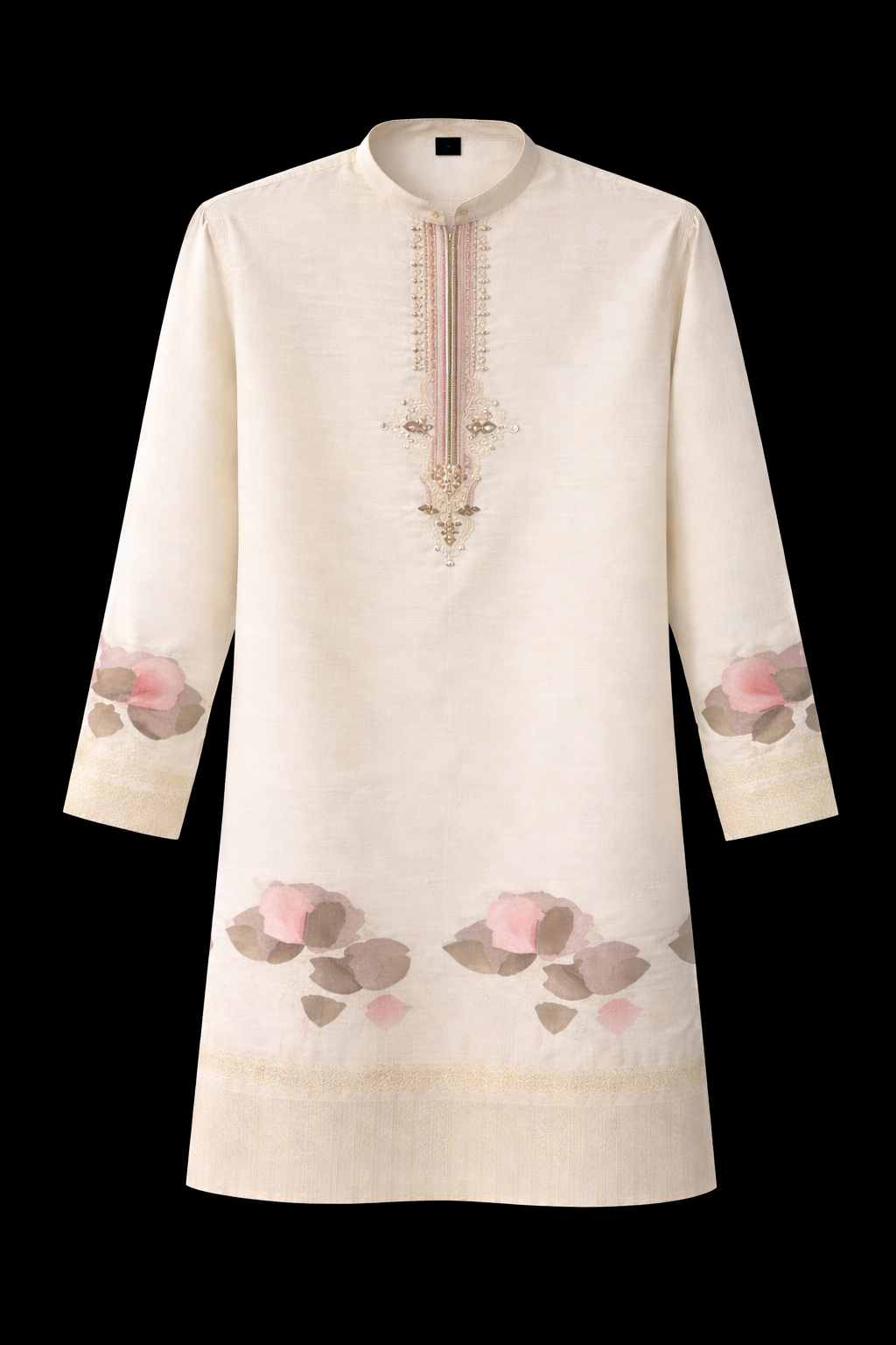 Elegant Ivory Floral Embroidered Straight Salwar Kurta Set