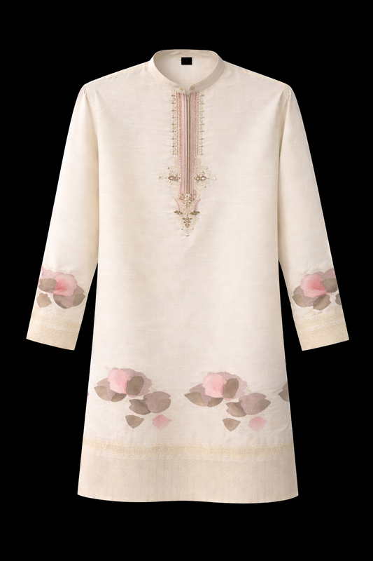 Elegant Ivory Floral Embroidered Straight Salwar Kurta Set