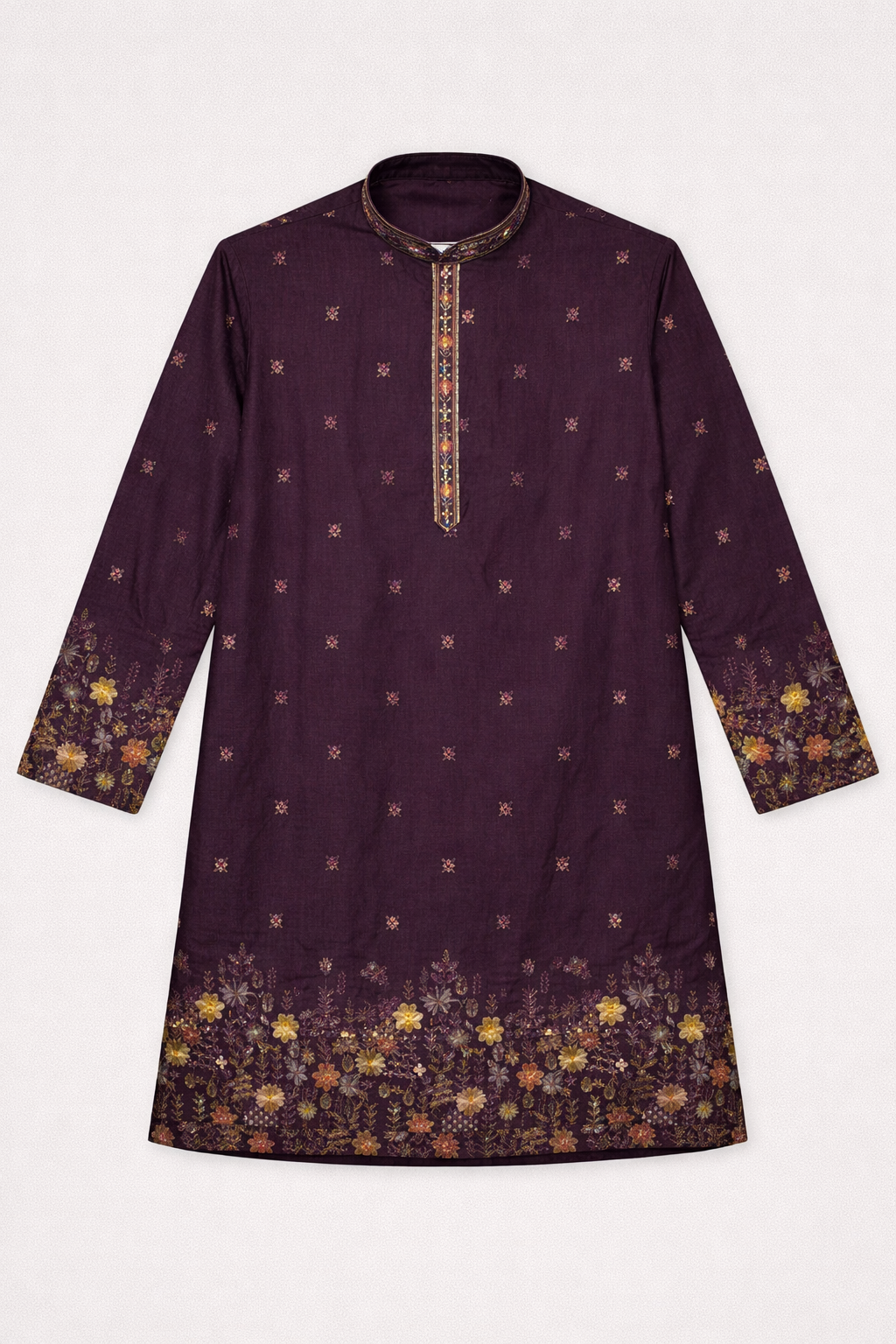 Royal Wine Floral Embroidered Straight Kurta