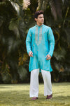 Aqua Blue Embroidered Festive Kurta