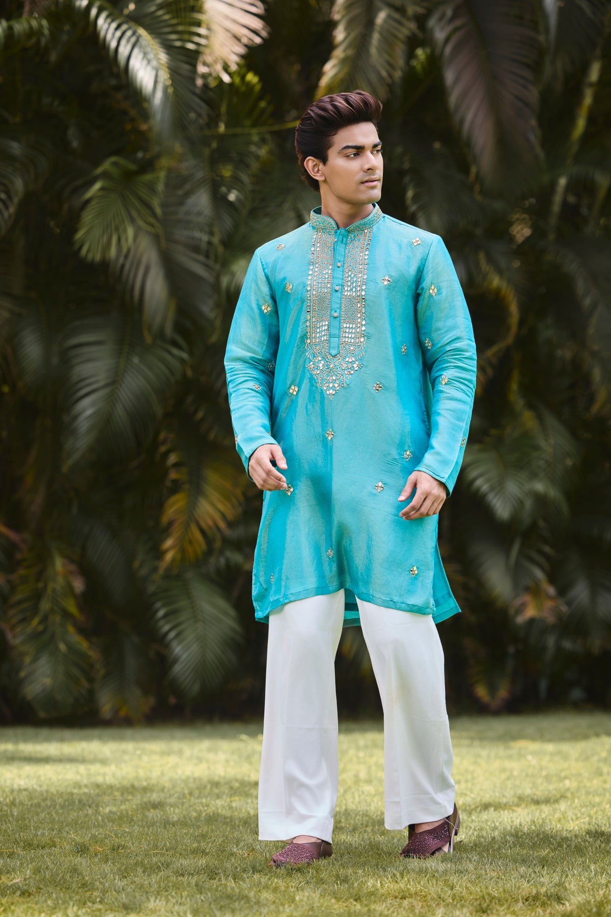 Aqua Blue Embroidered Festive Kurta