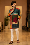 Multi-Color Patchwork Printed Silk Kurta Set for Men