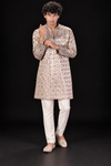 Beige Geometric Embroidered Kurta Set