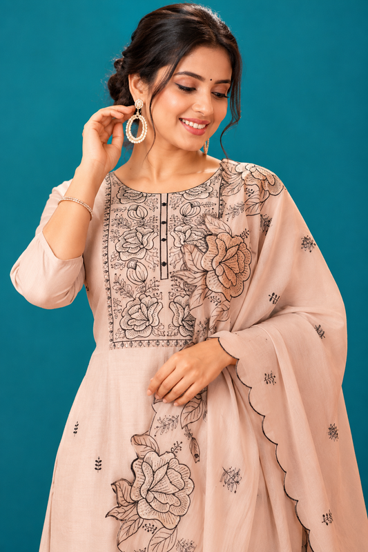 Elegant Blush Floral Embroidered Dupatta Set