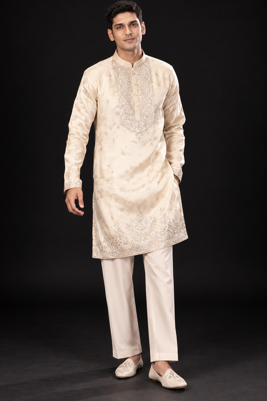 Ivory Embroidered Festive Kurta Set