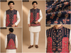 Men’s Navy & Red Ethnic Printed Nehru Jacket