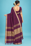 Elegant Wine Purple Handloom Saree with Golden Border