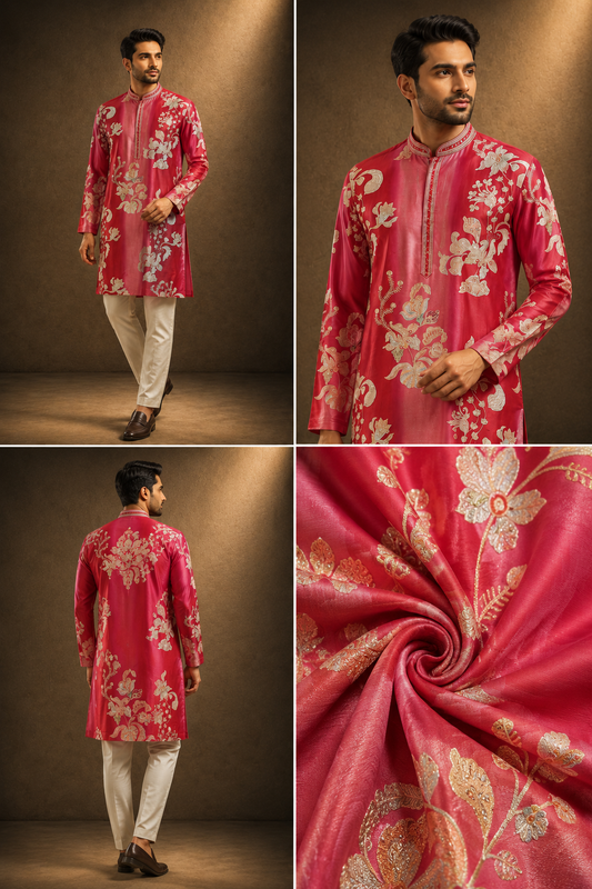 Crimson Red Floral Embroidered Kurta