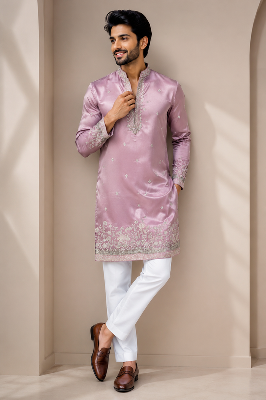 Dusty Rose Embroidered Festive Kurta Set