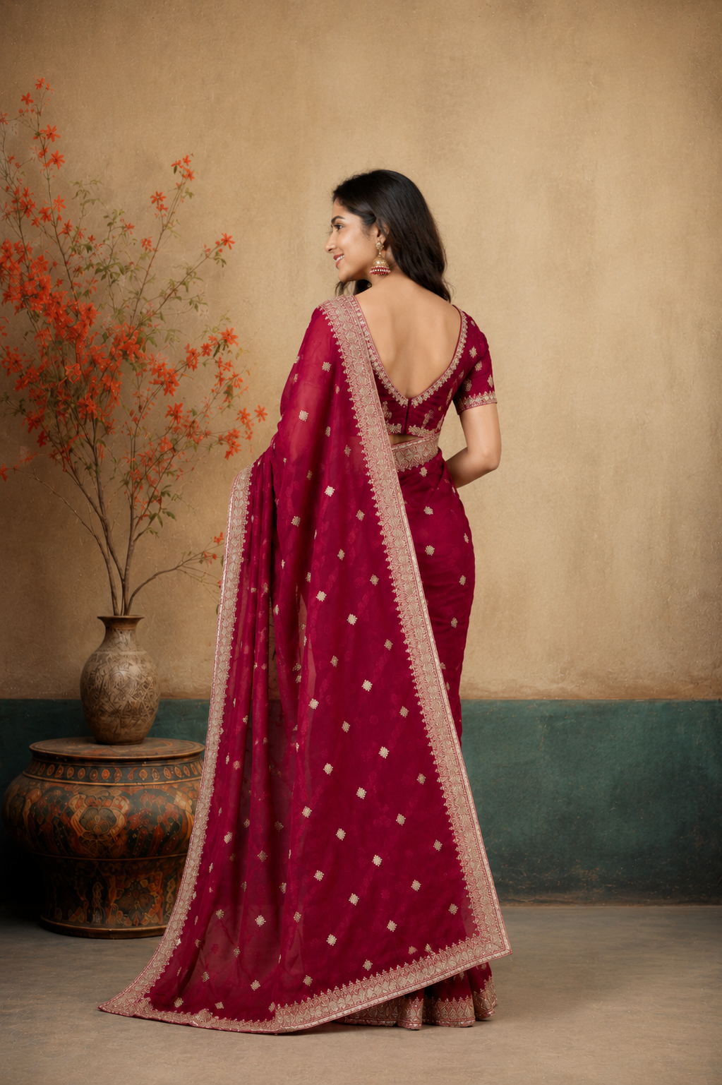 Embroidered Saree with Elegant Zari Border