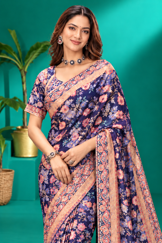 Midnight Bloom Floral Saree