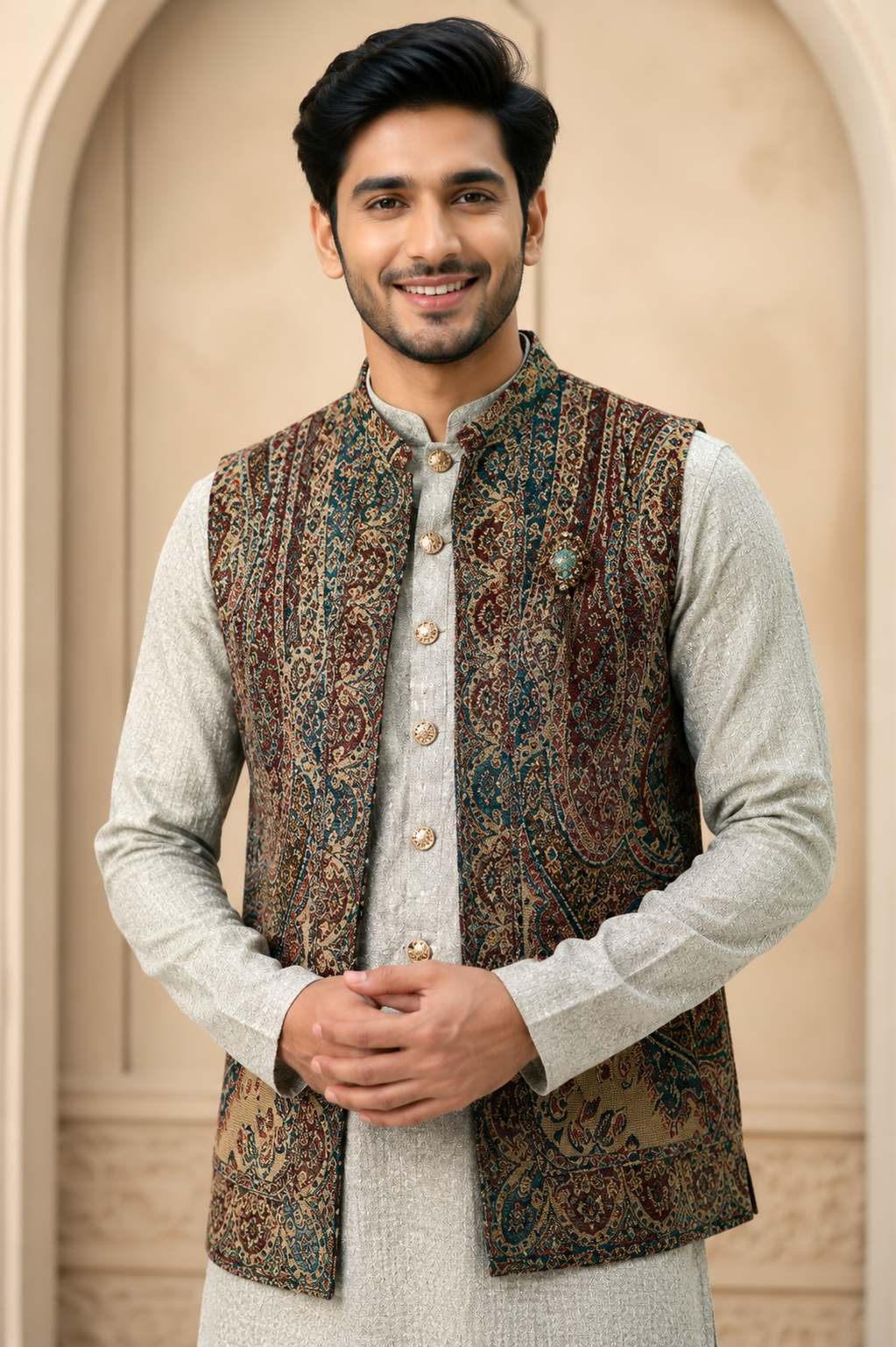 Men’s Multicolor Paisley Printed Nehru Jacket