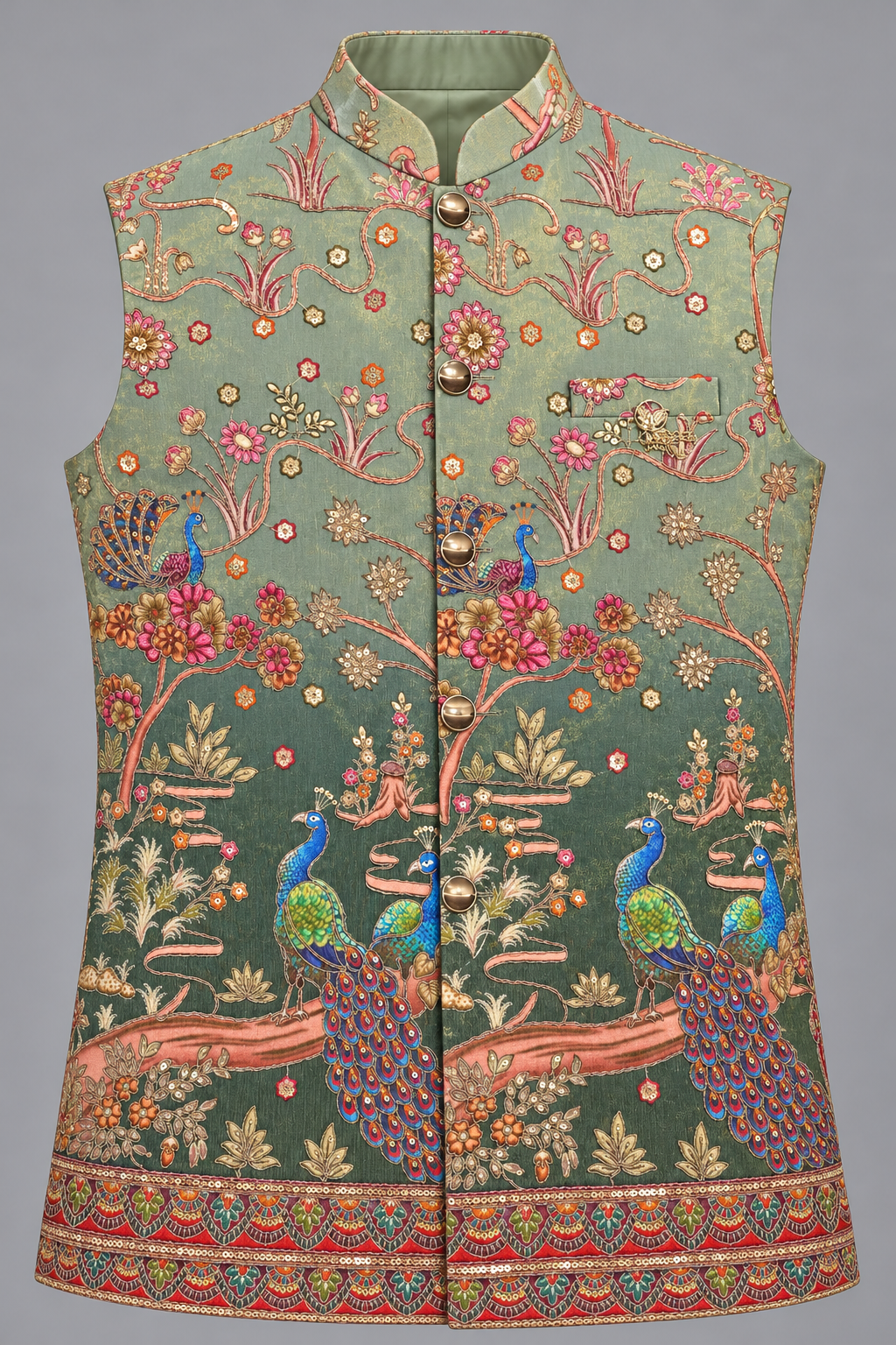 Premium Peacock Floral Printed Modi Jacket