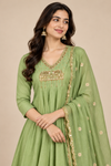 Elegant Sage Green Embroidered Anarkali Kurti Pant Set with Dupatta
