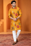 Mustard Yellow Printed Men's Ethnic Kurta