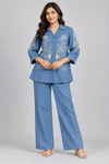 Women's Blue Denim Embroidered Co-Ord Set