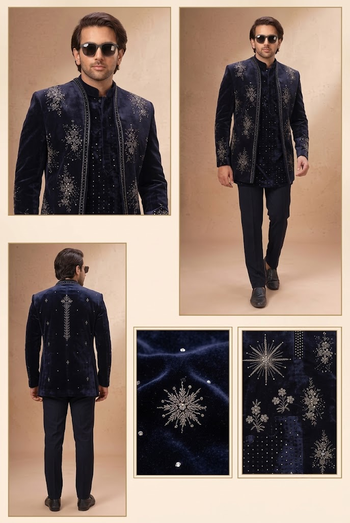 Midnight Navy Embroidered Indo-Western Jacket Set