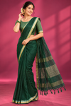 Emerald Green Handloom Saree with Gold Border