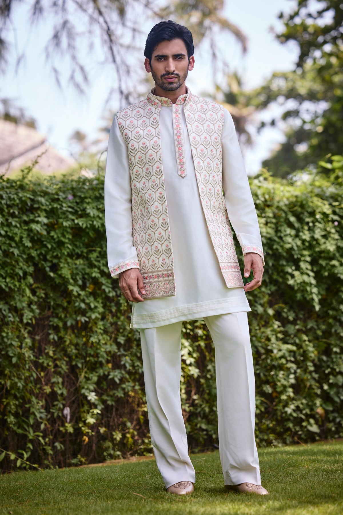Ivory Embroidered Jacket Kurta Set