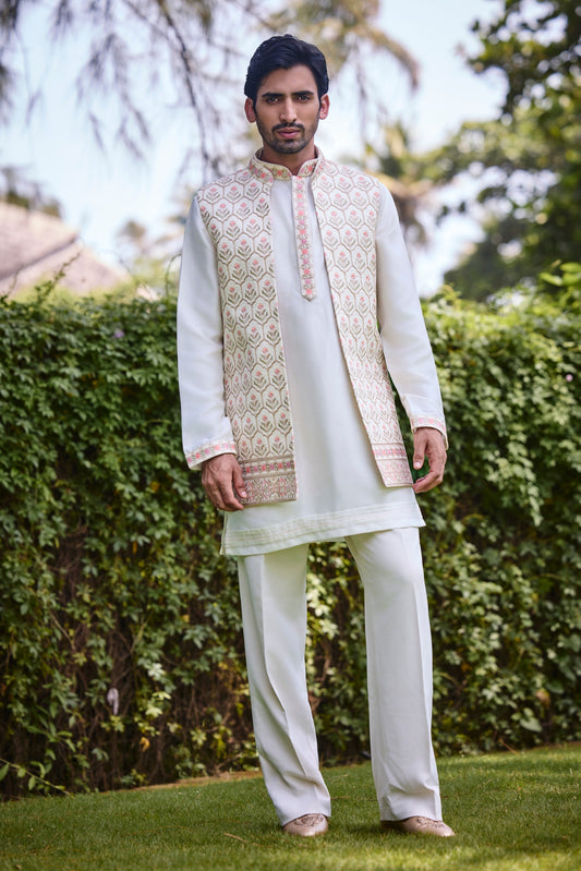 Ivory Embroidered Jacket Kurta Set