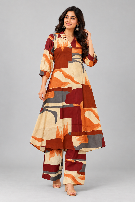 Women's Multicolor Abstract Print Kurta & Palazzo Co-ord Set
