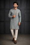 Elegant Grey Embroidered Men’s Kurta Set