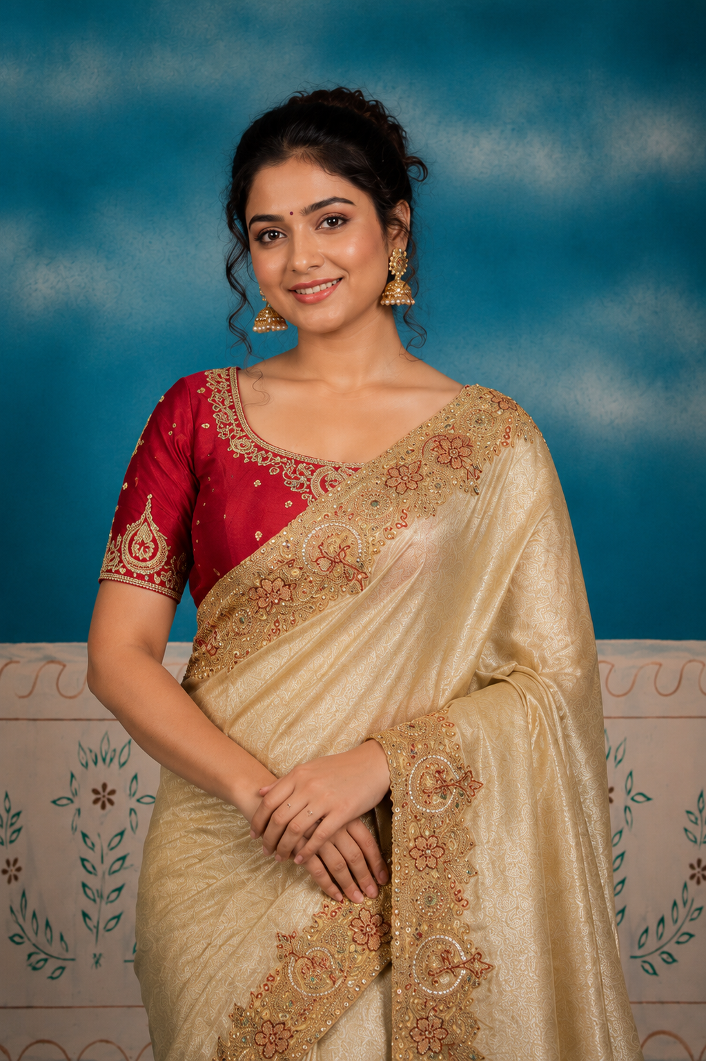 Gold Designer Saree with Intricate Zari Embroidered Border