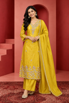 Mustard Yellow Embroidered Kurta Pant Set with Dupatta