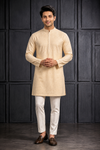 Cream Textured Men’s Festive Kurta