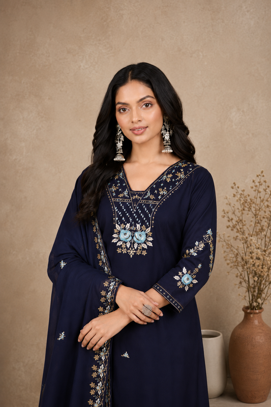 Embroidered Kurta Pant & Dupatta Set