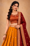 Elegant Mustard Yellow & Maroon Traditional Lehenga Choli Set