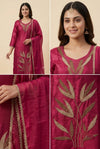 Rani Pink Embroidered Kurta Pant Dupatta Set
