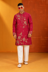 Men's Royal Magenta Floral Embroidered Kurta Set