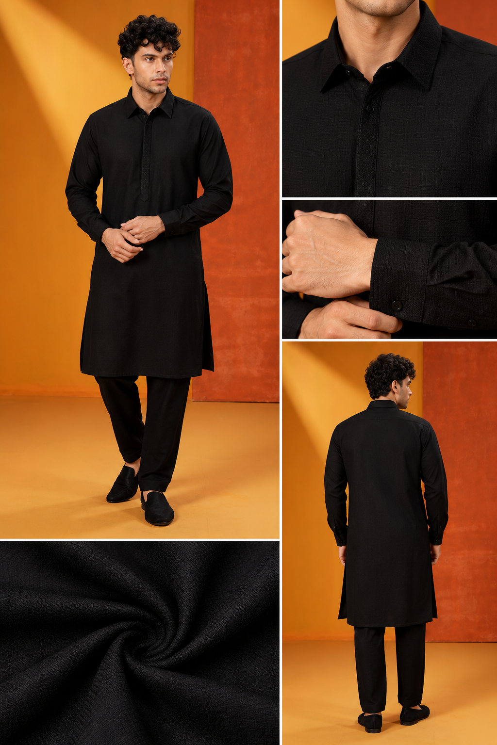 Men's Classic Black Kurta Pajama Set