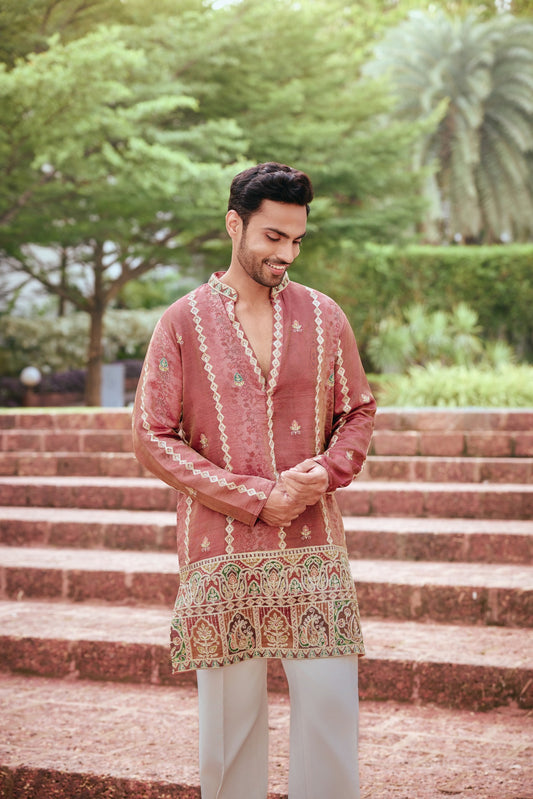 Rust Rose Embroidered Festive Kurta