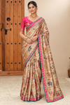 Royal Heritage Printed Saree with Vibrant Pink Border